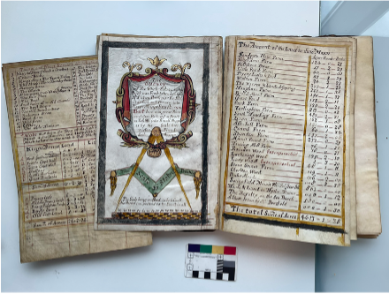 Images of pages from the book at conservator